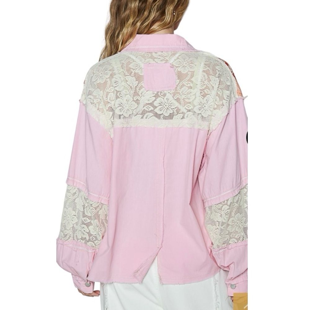 POL Pink Cotton Jacket Floral, Lace, Embroidery & Raw Edge Details - Picture 2 of 3